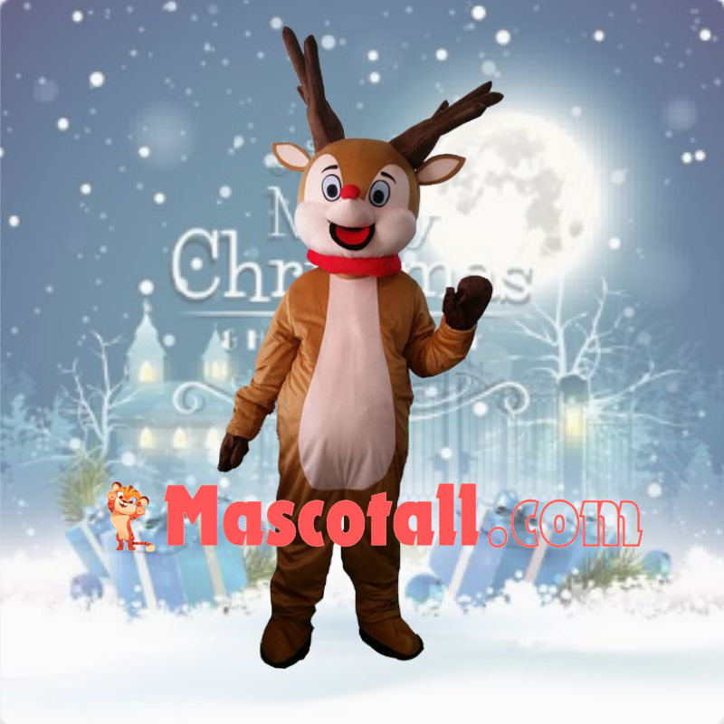 Little Elk Wearing Red Collar Mascot Costume