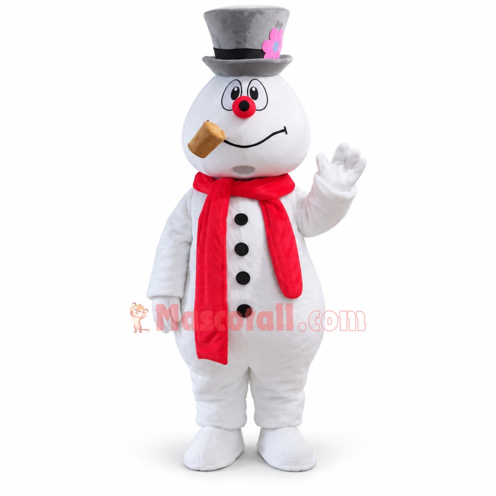 Adult Cartoon Snowman With Pipe Mascot Costume