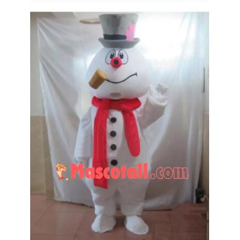 Adult Cartoon Snowman With Pipe Mascot Costume