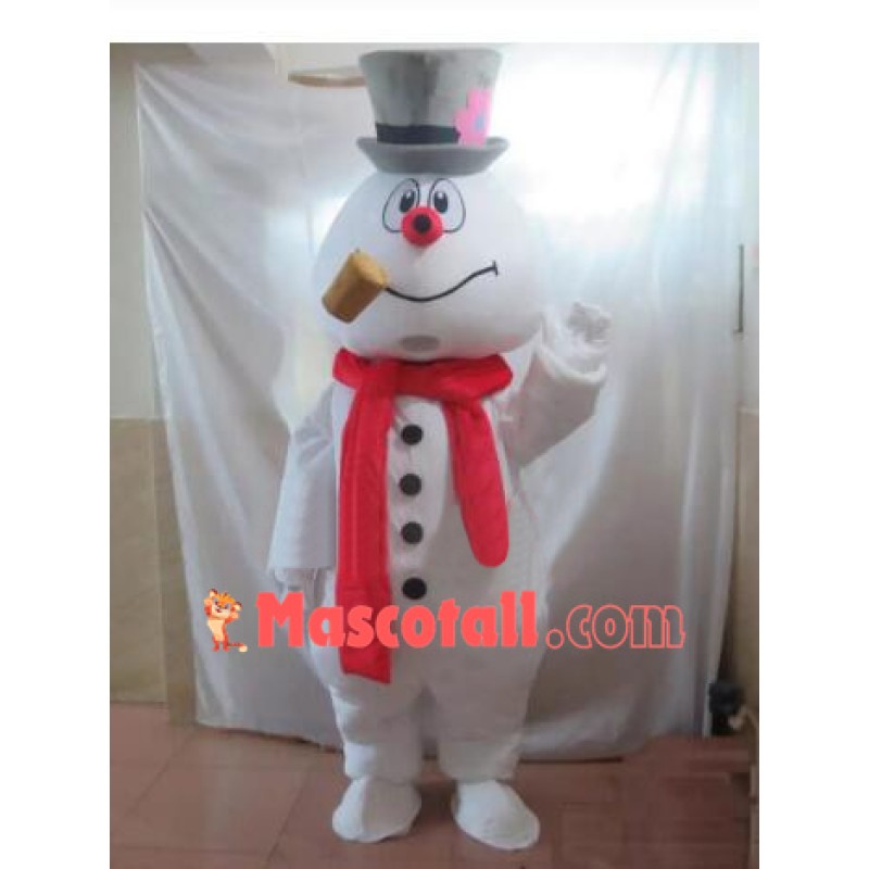 Adult Cartoon Snowman With Pipe Mascot Costume