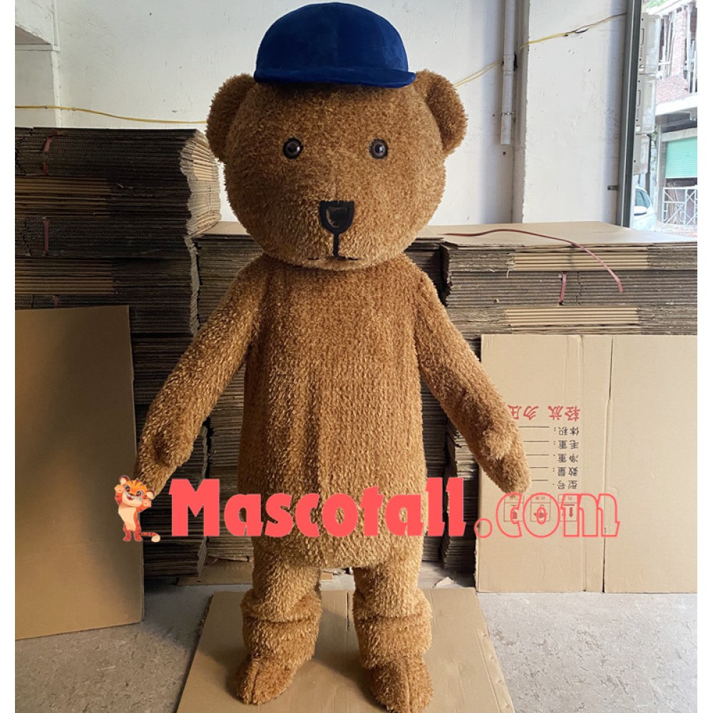 Plush Brown Bear In The Tooling Jumpsuit Mascot Costume