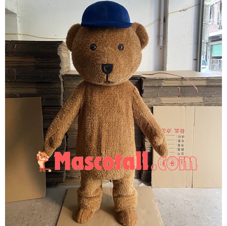 Plush Brown Bear In The Tooling Jumpsuit Mascot Costume