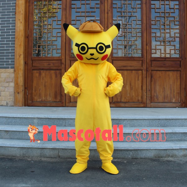 Pikachu Wearing Glasses Mascot Costume for Adult
