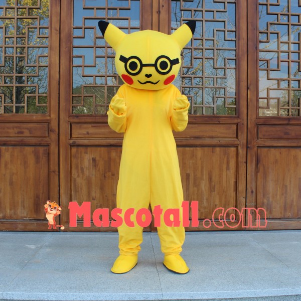 Pikachu Wearing Glasses Mascot Costume for Adult