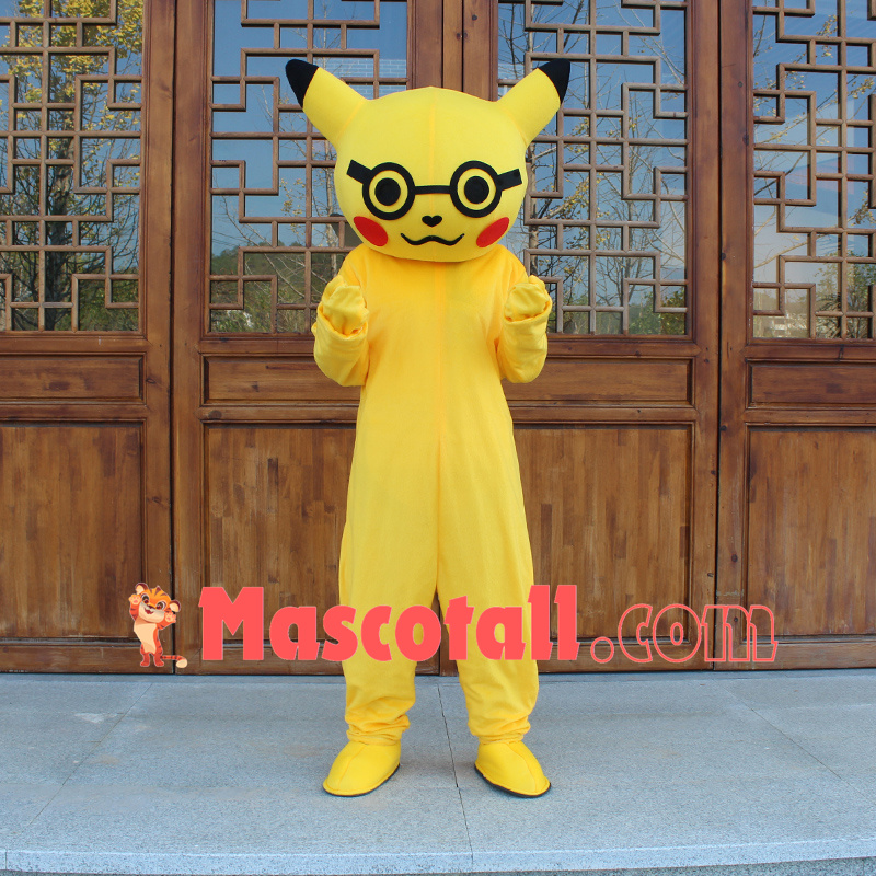 Pikachu Wearing Glasses Mascot Costume for Adult