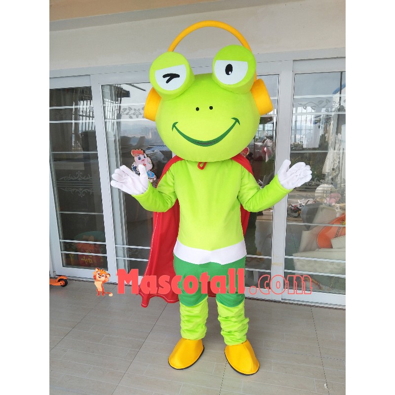 Cheerful Fluorescent Green Music Frog Mascot Costume