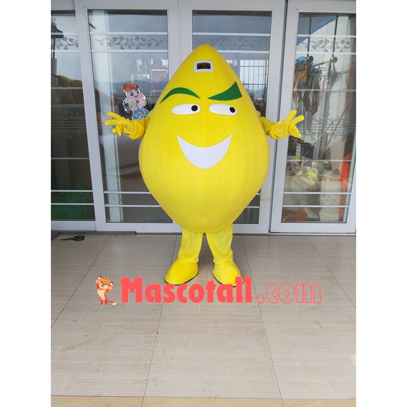Cartoon Lemon With Asymmetric Eyebrows Mascot Costume