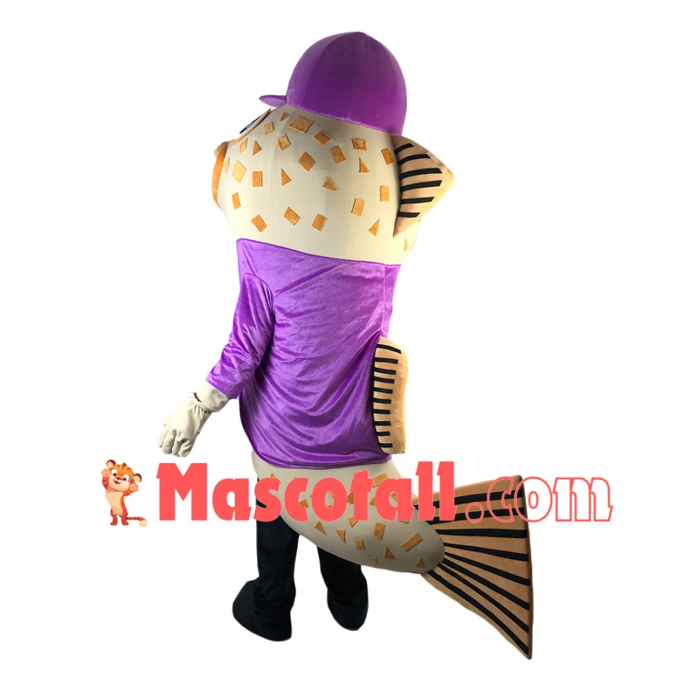 Big Mouth Catfish In Purple Coat Mascot Costume