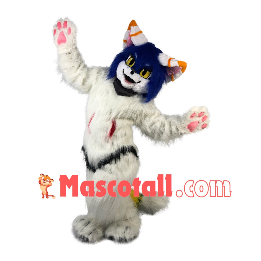 Adult Fancy Long Wool White Tiger Mascot Costume