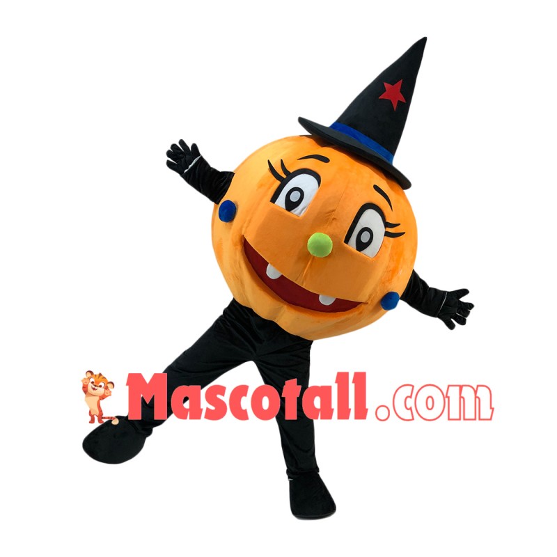 Halloween Pumpkin With Magic Hat Mascot Costume