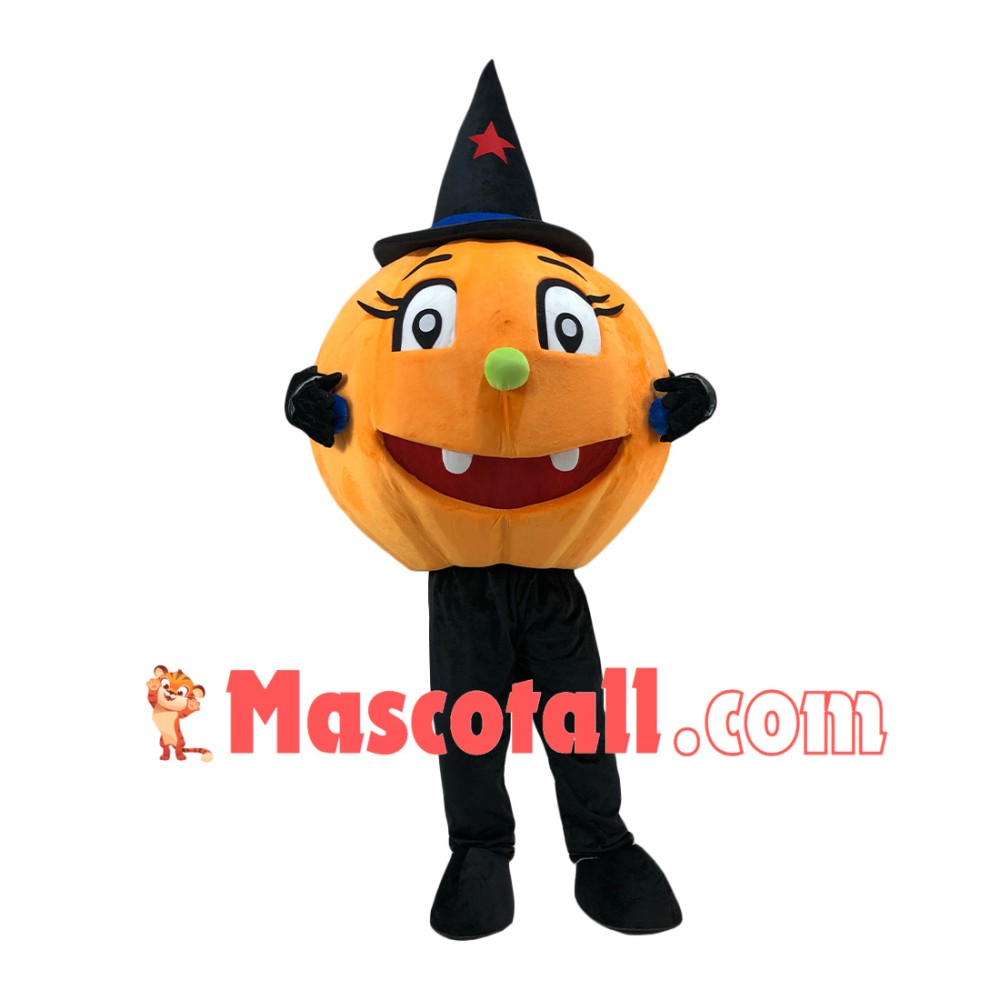 Halloween Pumpkin With Magic Hat Mascot Costume
