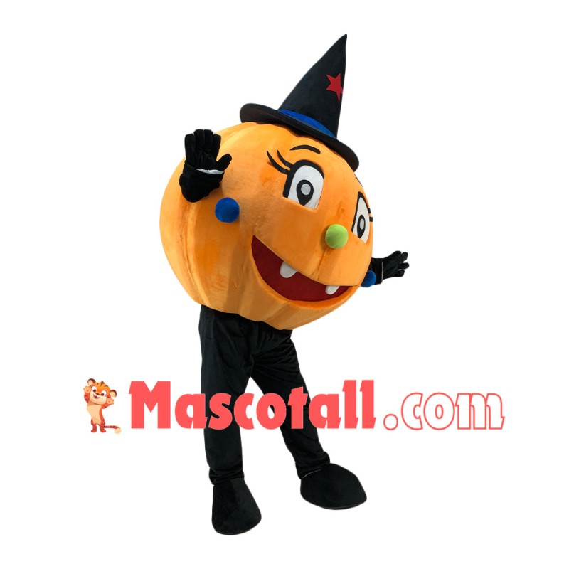 Halloween Pumpkin With Magic Hat Mascot Costume