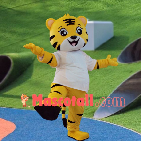 Training Tiger Wearing Sports Shirt Mascot Costume