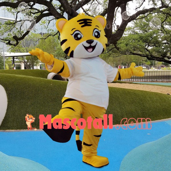 Training Tiger Wearing Sports Shirt Mascot Costume