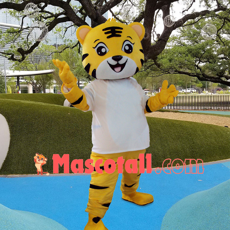 Training Tiger Wearing Sports Shirt Mascot Costume
