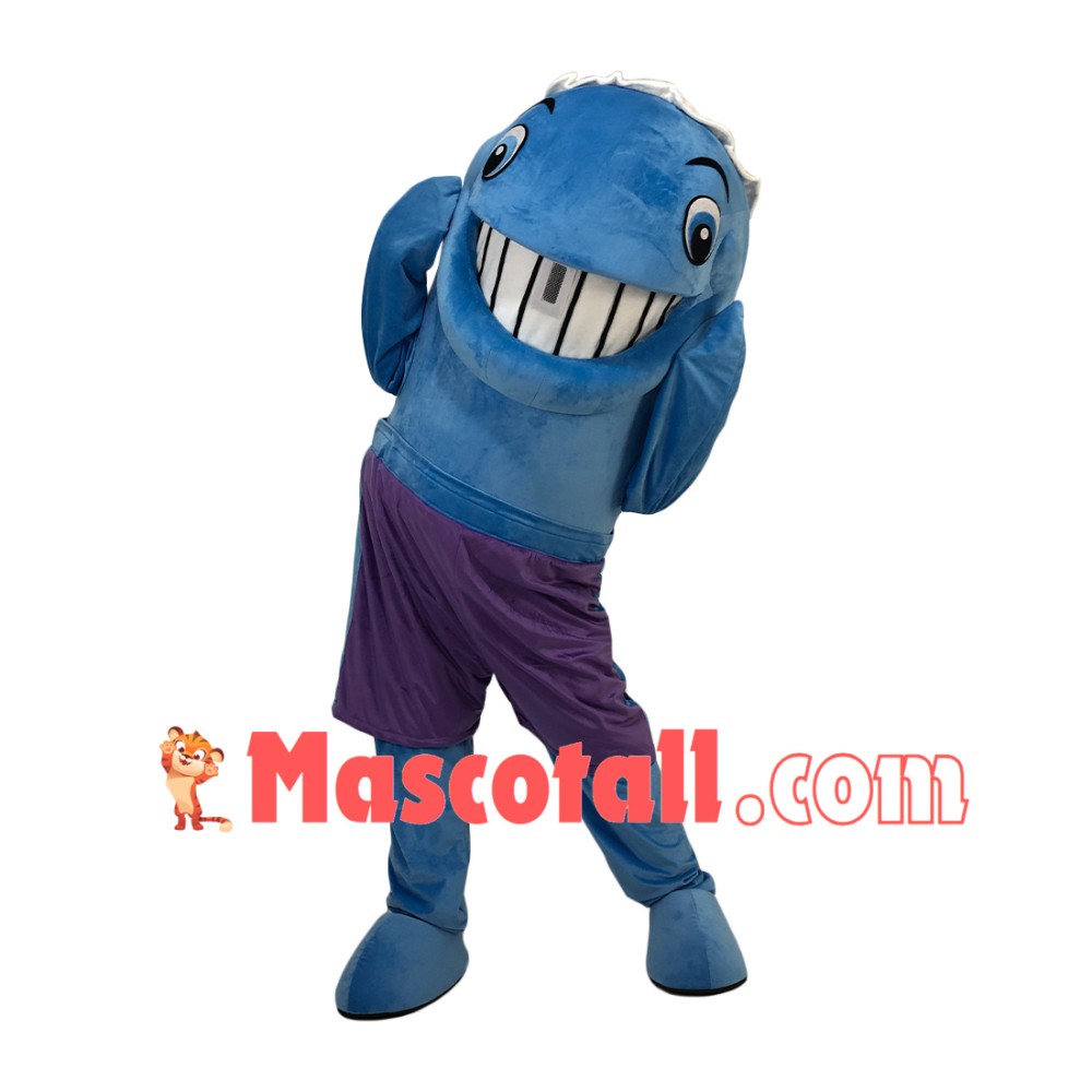 Joyful Baby Dolphin In Shorts Mascot Costume