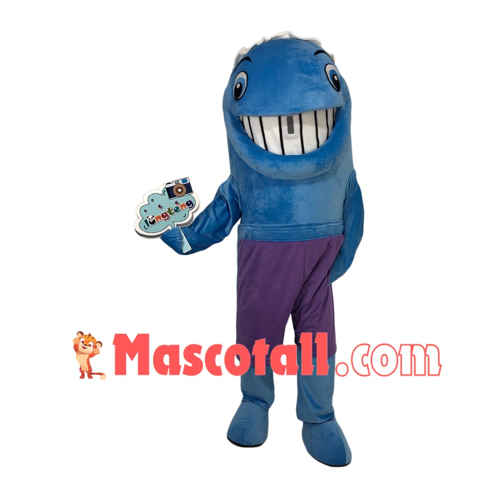 Joyful Baby Dolphin In Shorts Mascot Costume