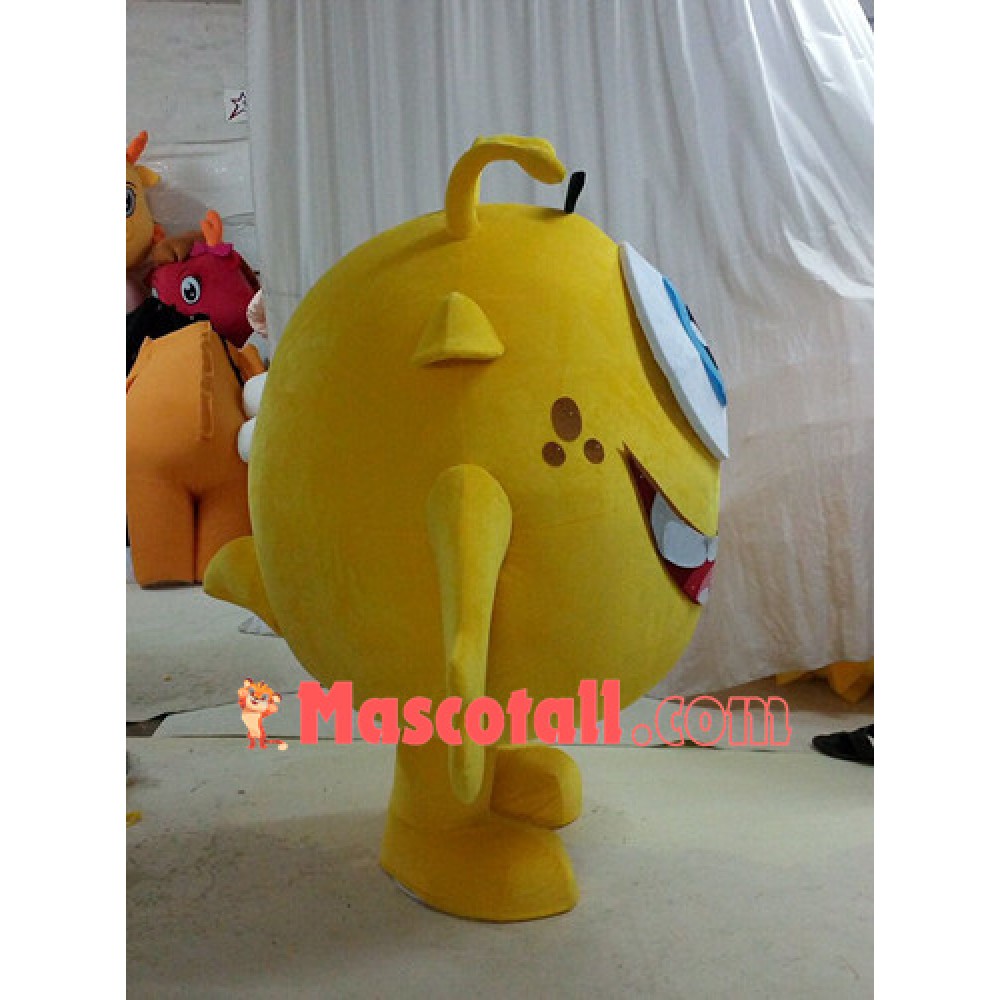 Yellow Big Eyed Monster With Long Tentacles Cartoon Mascot Costume