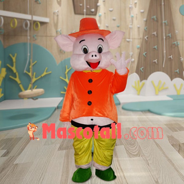Cute Cartoon Happy Pig With Orange Clothes Mascot Costume