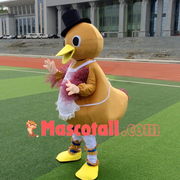 Gentle Duck With Lace Apron Mascot Costume for Celebration