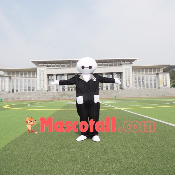 Slim Version of Baymax Wearing Black Suit Cartoon Mascot Costume