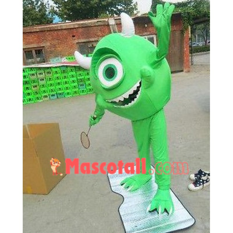 Adult Style Green Monocular With Horns Cartoon Mascot Costume