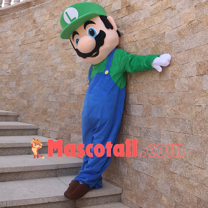 Bearded Luigi Mario In Green Outfit Cartoon Mascot Costume