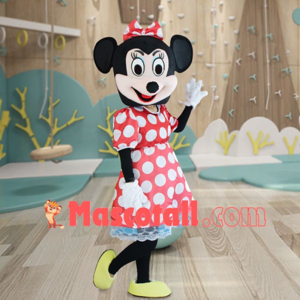 Princess Minnie In Polka Dot Lace Dress Cartoon Mascot Costume
