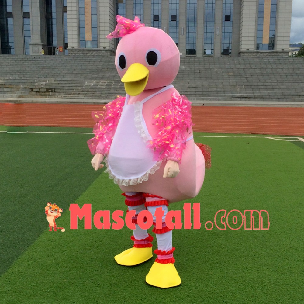 Virtuous Colored Baby Duck With Apron Cartoon Mascot Costume