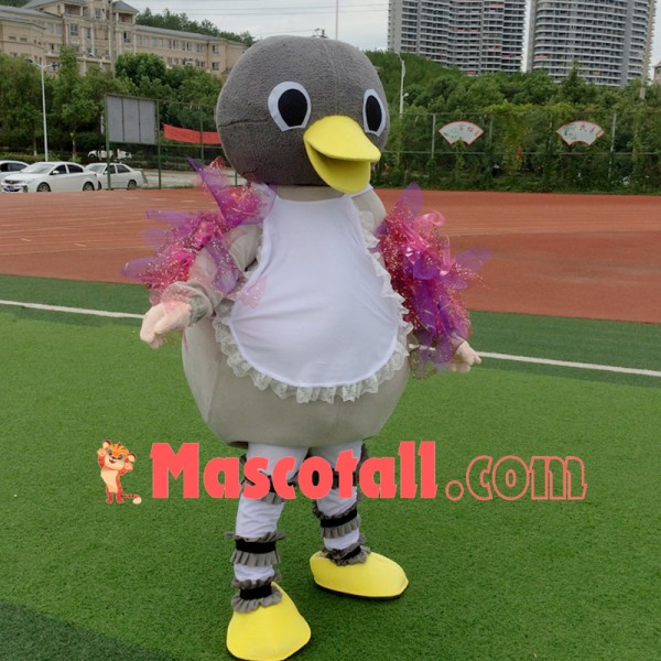 Virtuous Colored Baby Duck With Apron Cartoon Mascot Costume