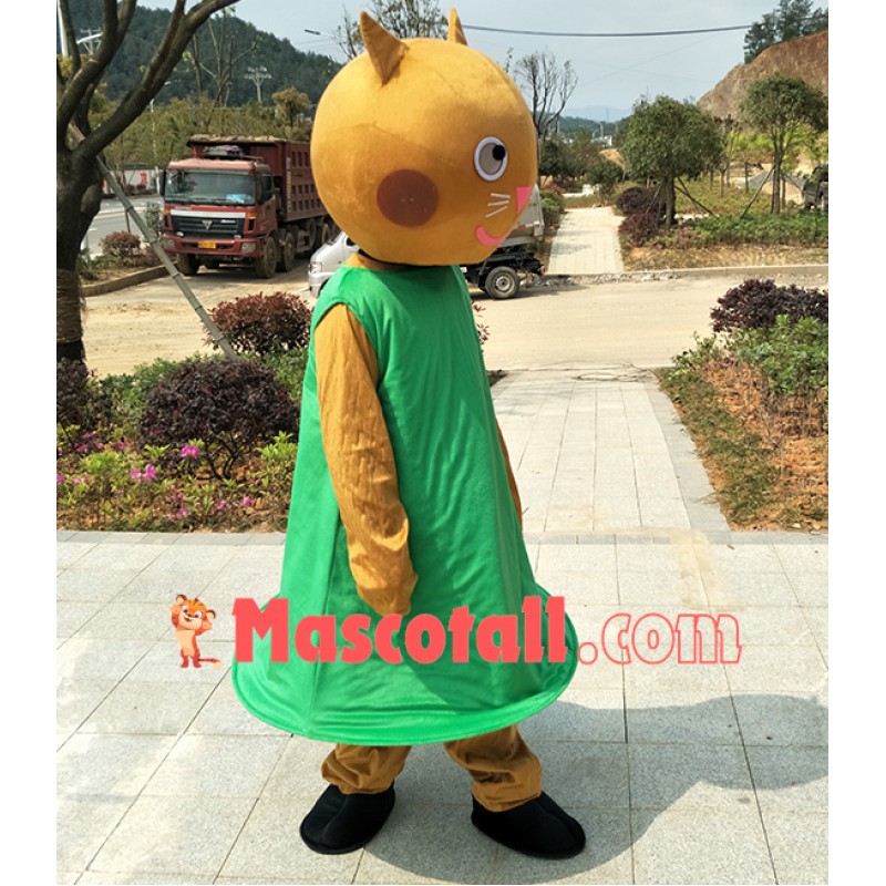 Mignon Cartoon Candy Cat In Green Dress Mascot Costume