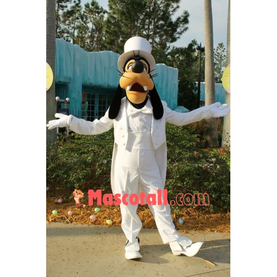 White Suit Goofy Dog Mascot Costume