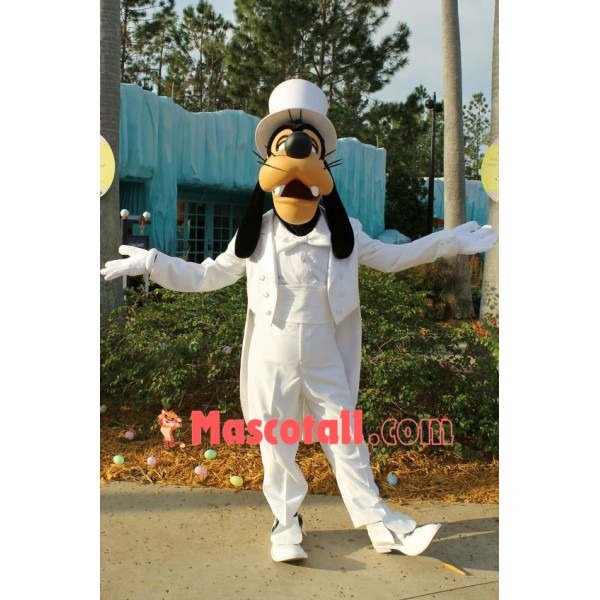 White Suit Goofy Dog Mascot Costume