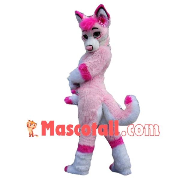 Professional Long Fur Pink Husky Mascot Costume