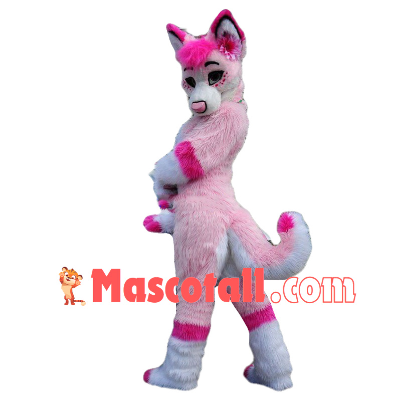 Professional Long Fur Pink Husky Mascot Costume