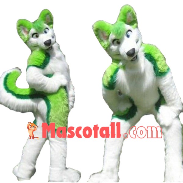 Green Husky Dog Halloween Fur Suit Mascot Costume