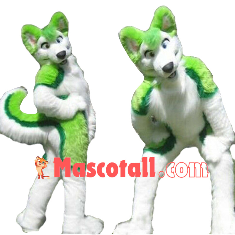 Green Husky Dog Halloween Fur Suit Mascot Costume