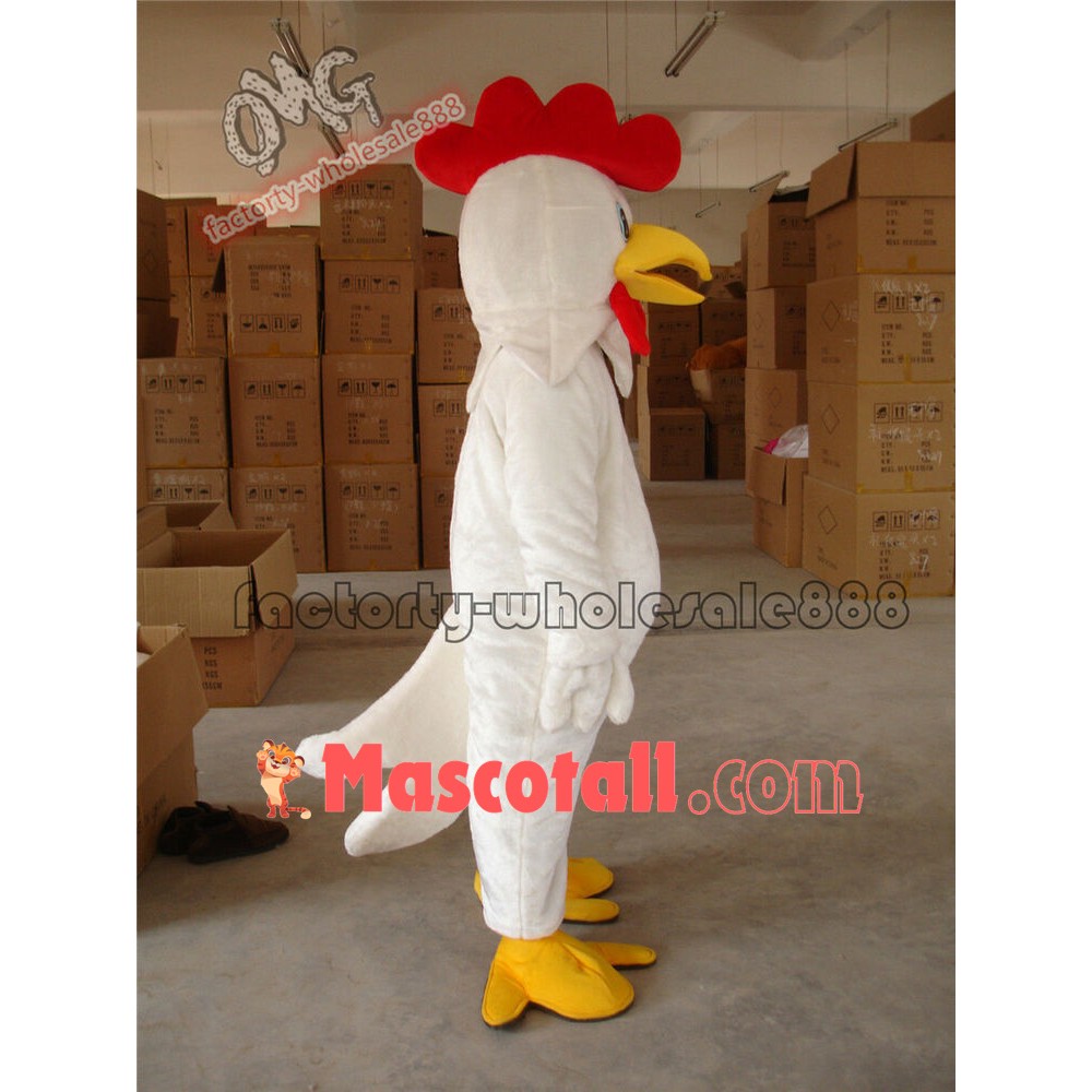 Hotsale Halloween White Chicken Rooster Mascot Costume Dress Adult Size New