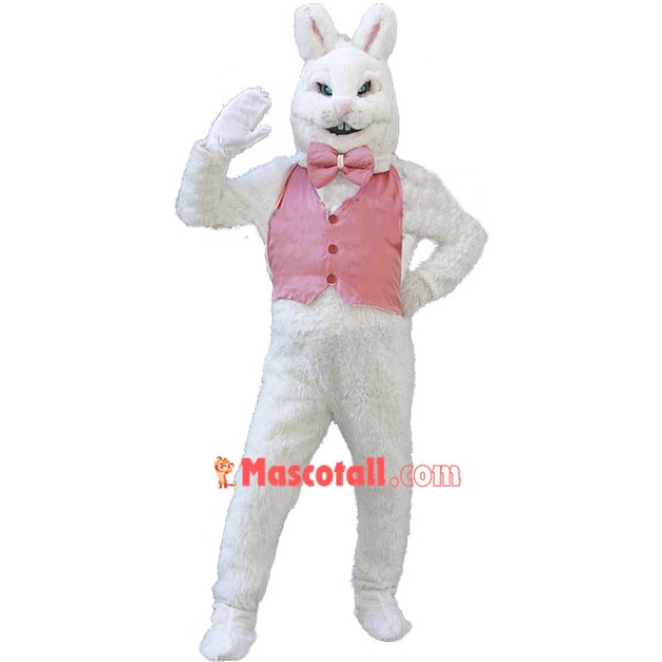 Happy White Bunny Rabbit Mascot Costume