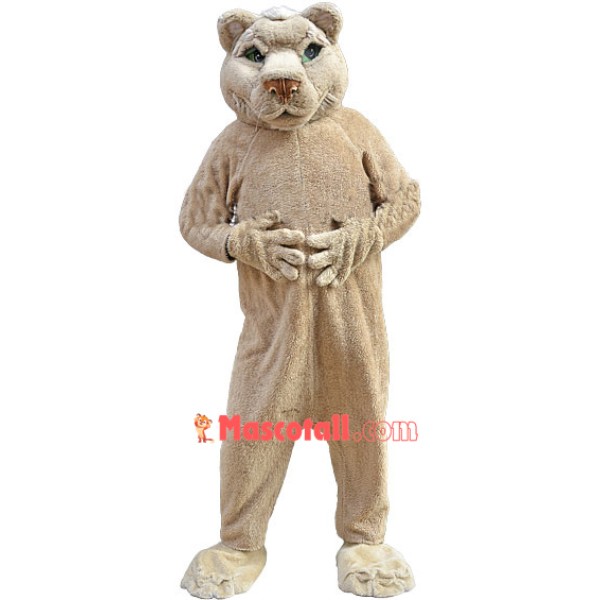 Friendly Tan-colored Lion Mascot Costume