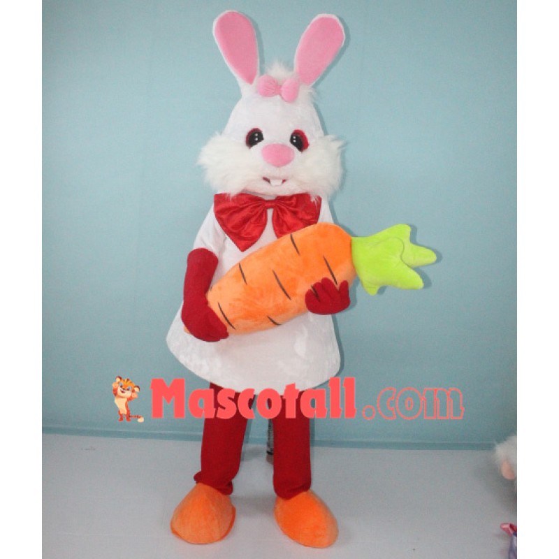 White Bunny Rabbit with Carrot Mascot Costume