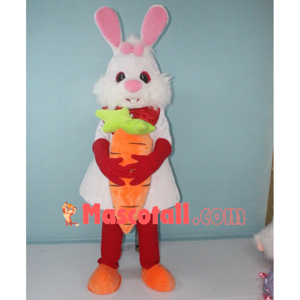 White Bunny Rabbit with Carrot Mascot Costume