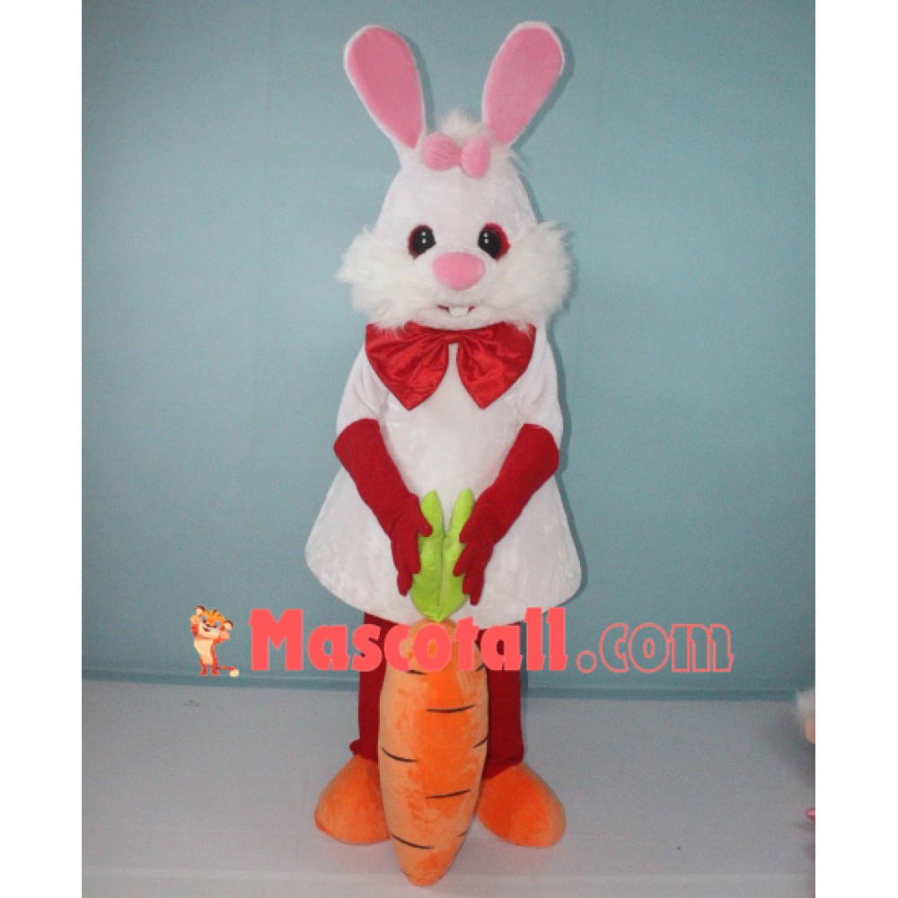 White Bunny Rabbit with Carrot Mascot Costume