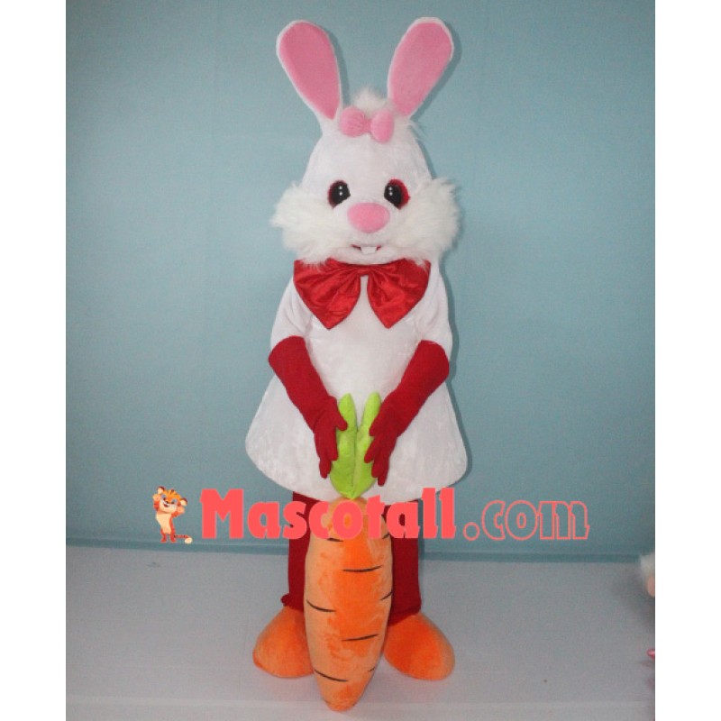 White Bunny Rabbit with Carrot Mascot Costume