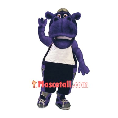 College Purple Hippo Mascot Costume