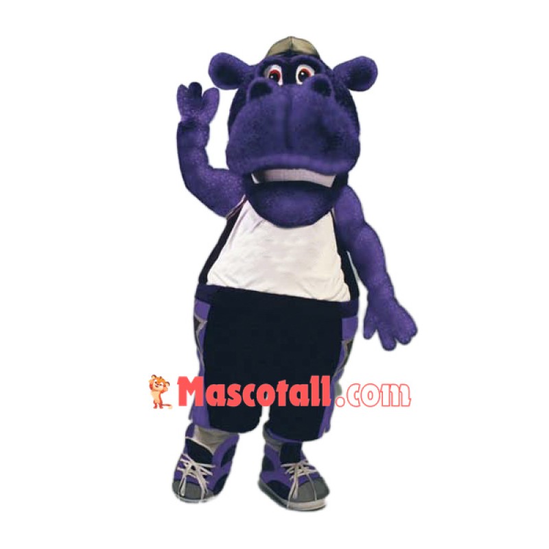 College Purple Hippo Mascot Costume