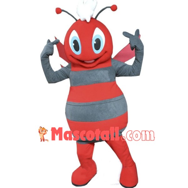 Grey & Red Bee Mascot Costume