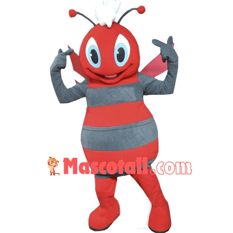 Grey & Red Bee Mascot Costume