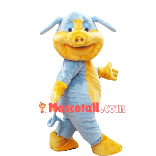 Cozy Walking Blue Pig Mascot Costume