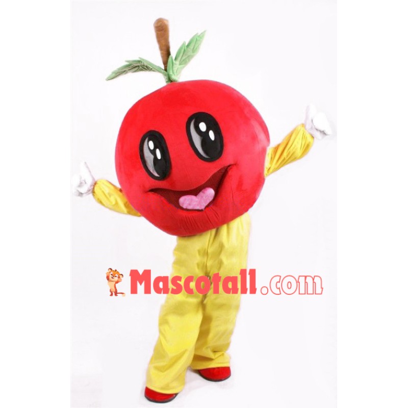Bright Eyes Red Apple Mascot Cartoon Costume